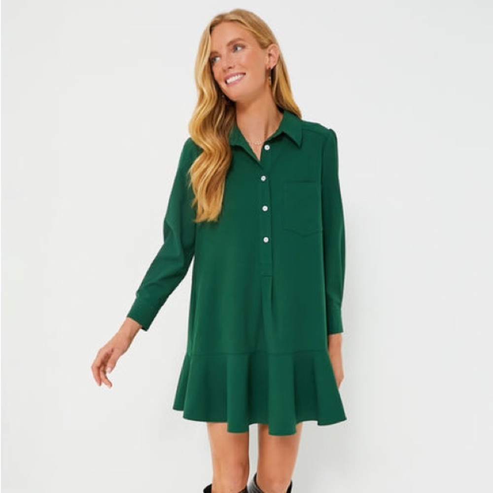 Tuckernuck Hunter Green Crepe Callahan Dress - Picture 2 of 15